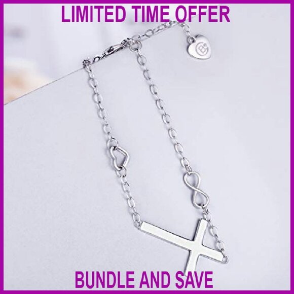 Sterling Silver Cross Infinity Heart Bracelet, 21.5cm, Religious Jewelry Gift - Picture 6 of 8